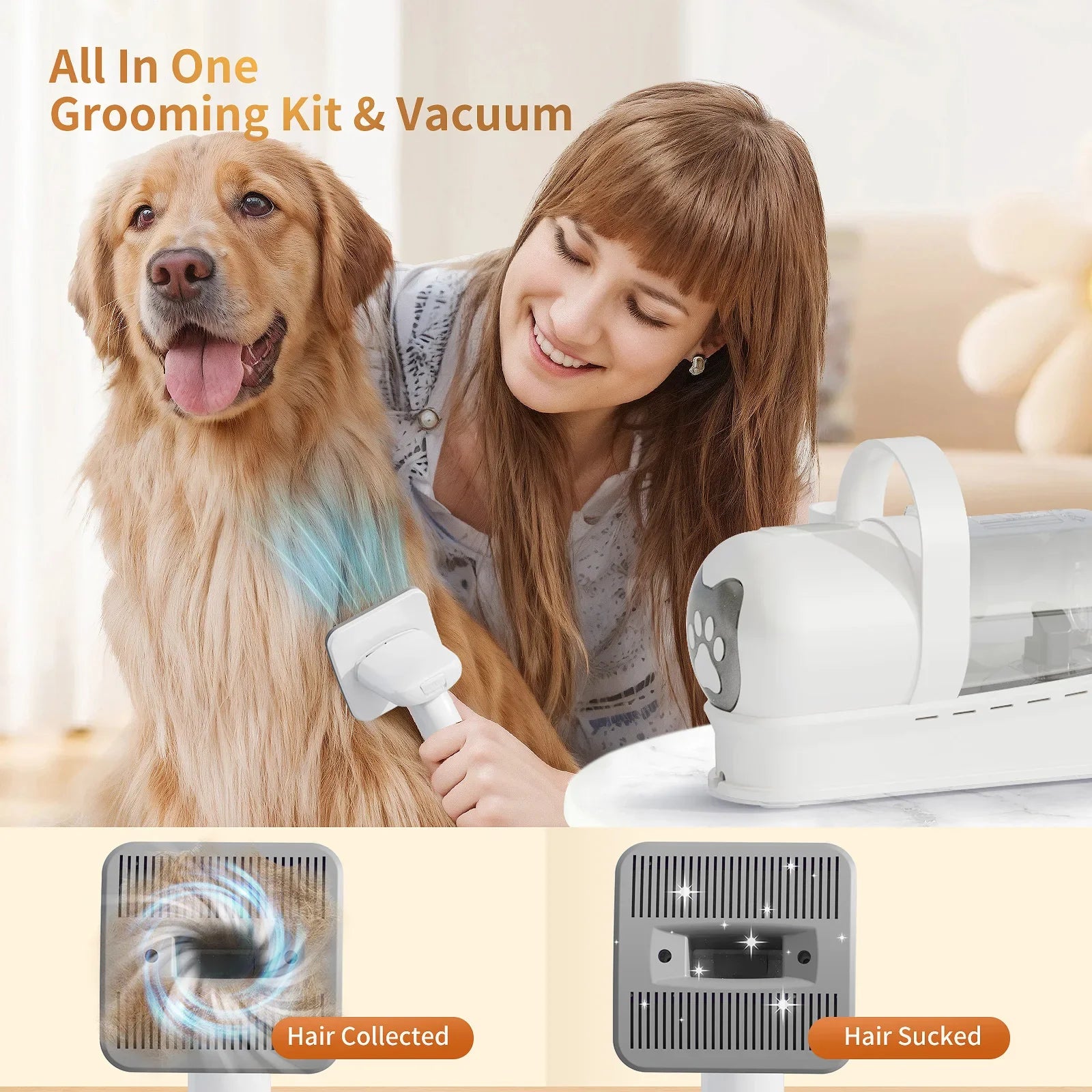 7 in 1 Pet Grooming Vacuum Kit Dog Grooming Clippers Pet Hair Remover with Power Large Suction &amp; Low Noise Pet Hair Kits