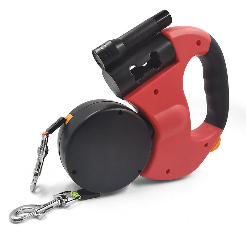 Automatic Retractable Leash With LED Flashlight One Tow Two Double-Headed Dog Walking Leash Dog Chain Pet Supplies