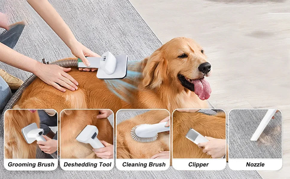 7 in 1 Pet Grooming Vacuum Kit Dog Grooming Clippers Pet Hair Remover with Power Large Suction &amp; Low Noise Pet Hair Kits