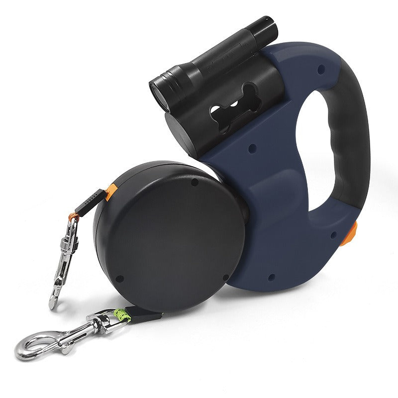 Automatic Retractable Leash With LED Flashlight One Tow Two Double-Headed Dog Walking Leash Dog Chain Pet Supplies